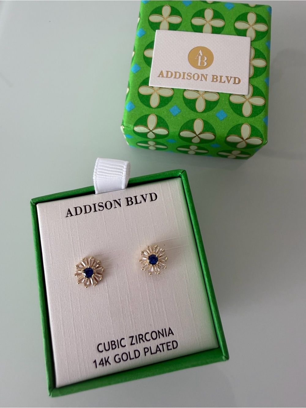 Addison Blvd 14K Gold-Plated Cubic Zirconia blue stone Stud Earrings